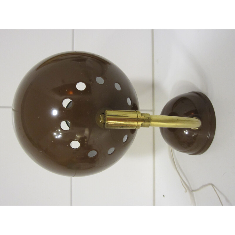 Scandinavian vintage "eyeball" brown and gold metal wall light