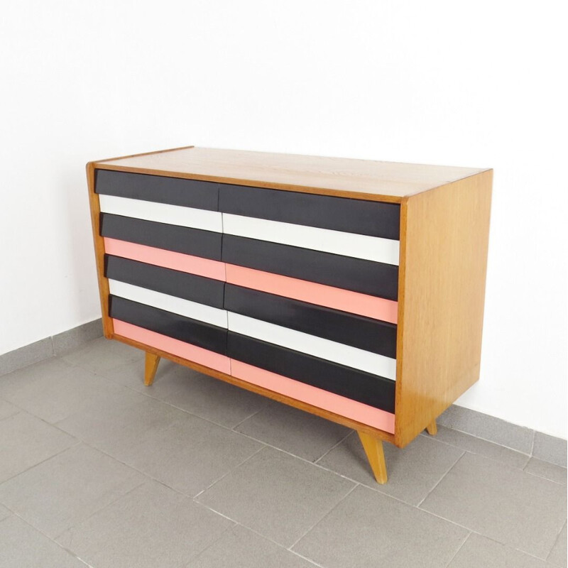 Vintage chest of drawers in black, white and pink by Jiri Jiroutek, 1960