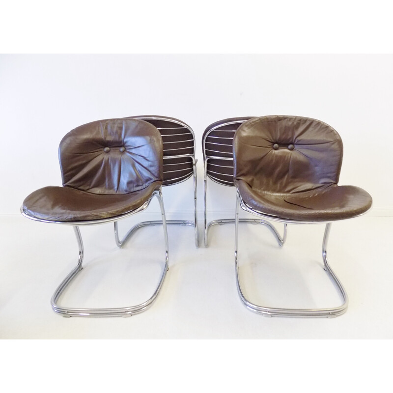 Vintage set of 4 leather dining chairs by Gastone Rinaldi for Rima Sabrina