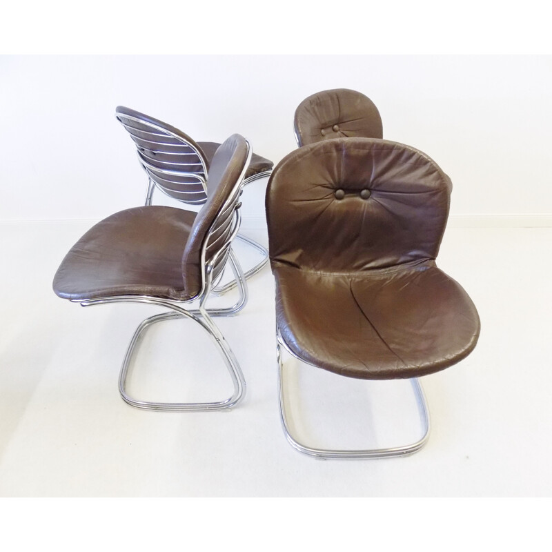 Ensemble vintage de 4 chaises en cuir de Gastone Rinaldi pour Rima Sabrina