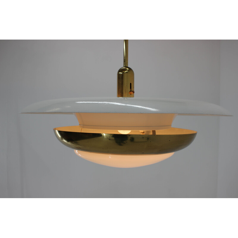Grand lustre vintage du Bauhaus avec une ampoule centrale réglable et deux lumières indirectes