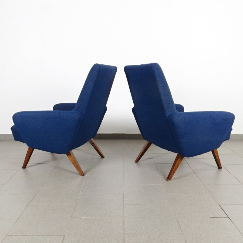 Paire de fauteuils bleus vintage, Tchécoslovaquie, 1960