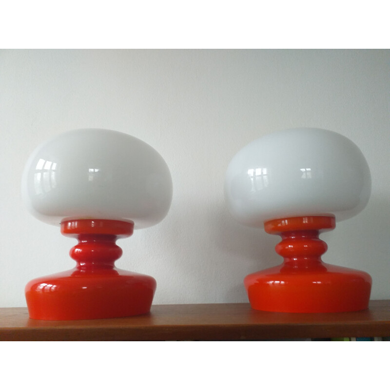 Paire de lampes de table en verre vintage, 1970
