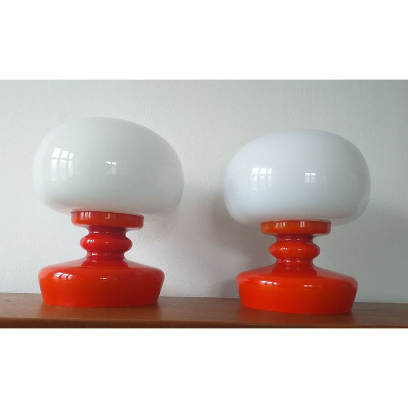 Pair of vintage glass table lamps, 1970s