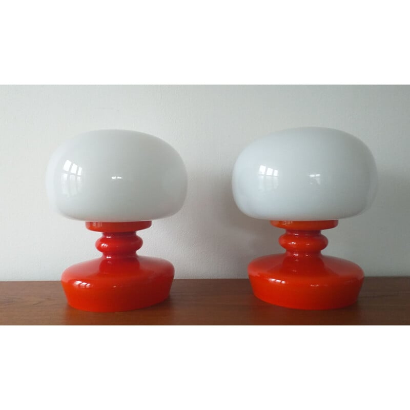 Pair of vintage glass table lamps, 1970s