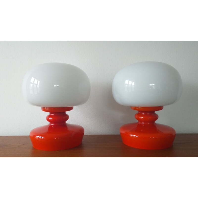 Paire de lampes de table en verre vintage, 1970