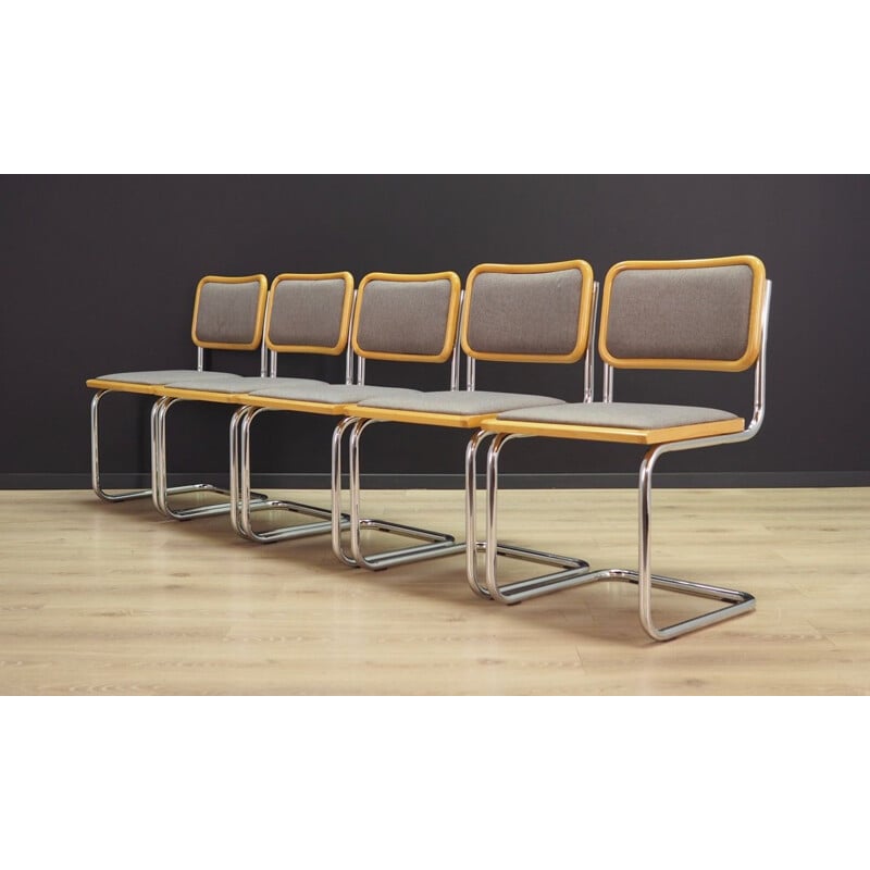 Ensemble de 5 chaises vintage en tissu gris, 1980