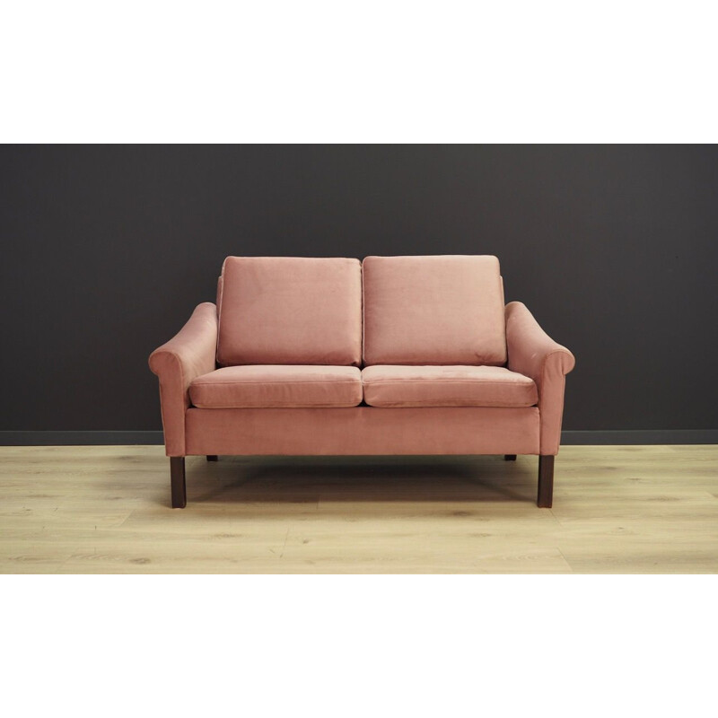 Vintage pink velours sofa, Danish design, 1960-1970s