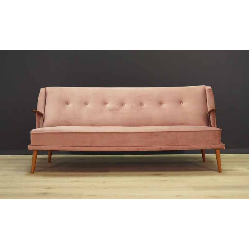 Vintage Danish sofa in pink velours, 1970s