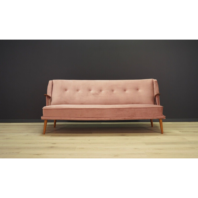 Vintage Danish sofa in pink velours, 1970s