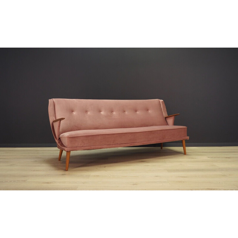 Vintage Danish sofa in pink velours, 1970s