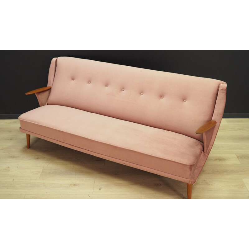 Vintage Danish sofa in pink velours, 1970s