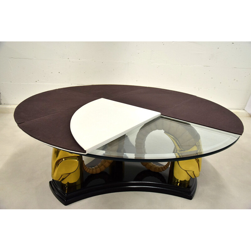 Vintage Hollywood Regency brass and glass coffee table, 1970