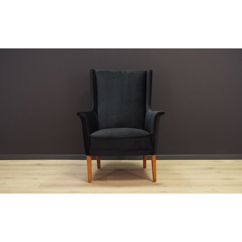 Fauteuil vintage en velours noir, 1960-1970