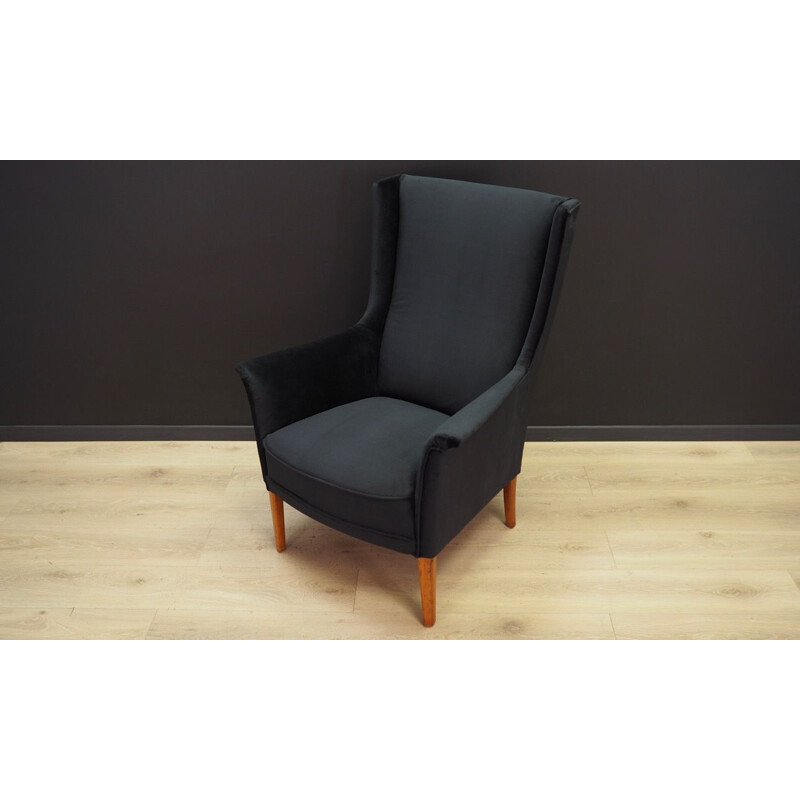 Fauteuil vintage en velours noir, 1960-1970