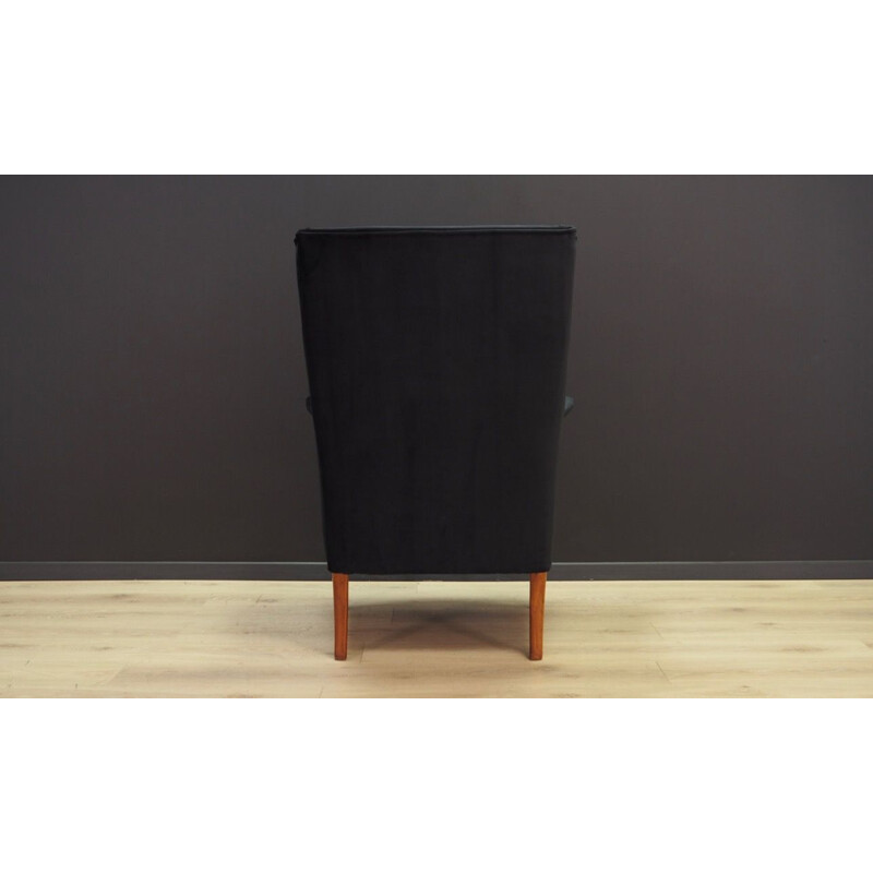 Fauteuil vintage en velours noir, 1960-1970