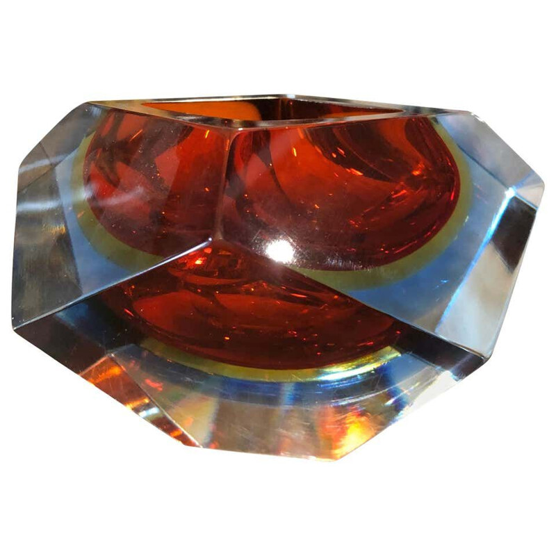 Vintage Sommerso faceted murano glass ashtray, 1970