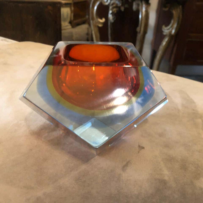 Vintage Sommerso faceted murano glass ashtray, 1970