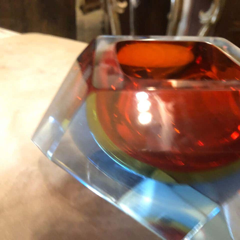 Vintage Sommerso faceted murano glass ashtray, 1970
