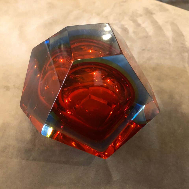 Vintage Sommerso faceted murano glass ashtray, 1970