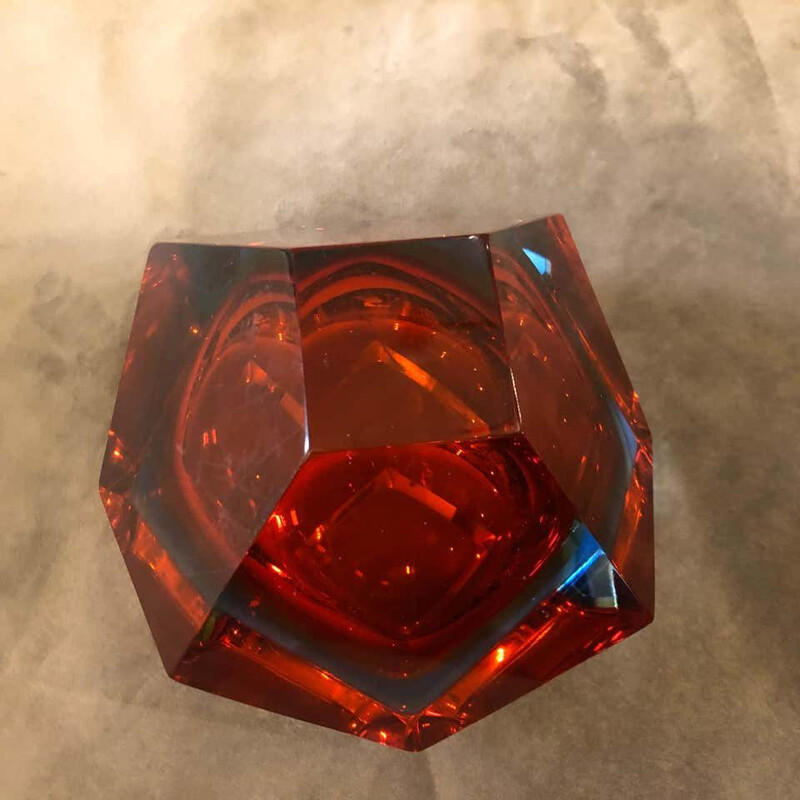 Vintage Sommerso faceted murano glass ashtray, 1970