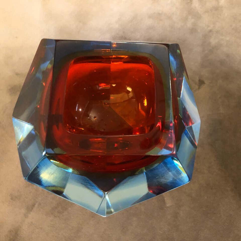 Vintage Sommerso faceted murano glass ashtray, 1970