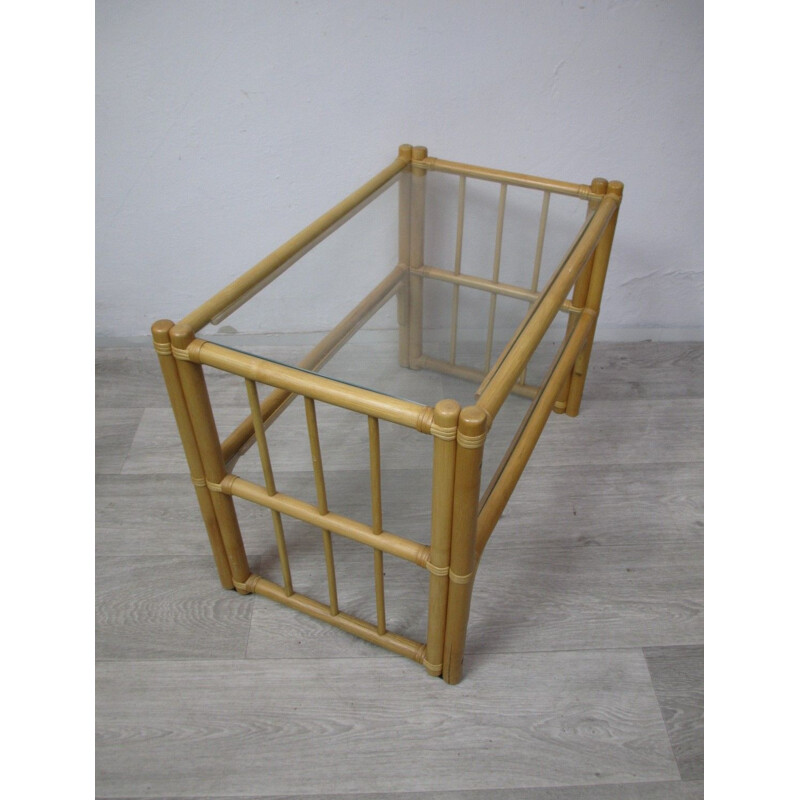 Mesa lateral de bambu e vidro Vintage, 1970