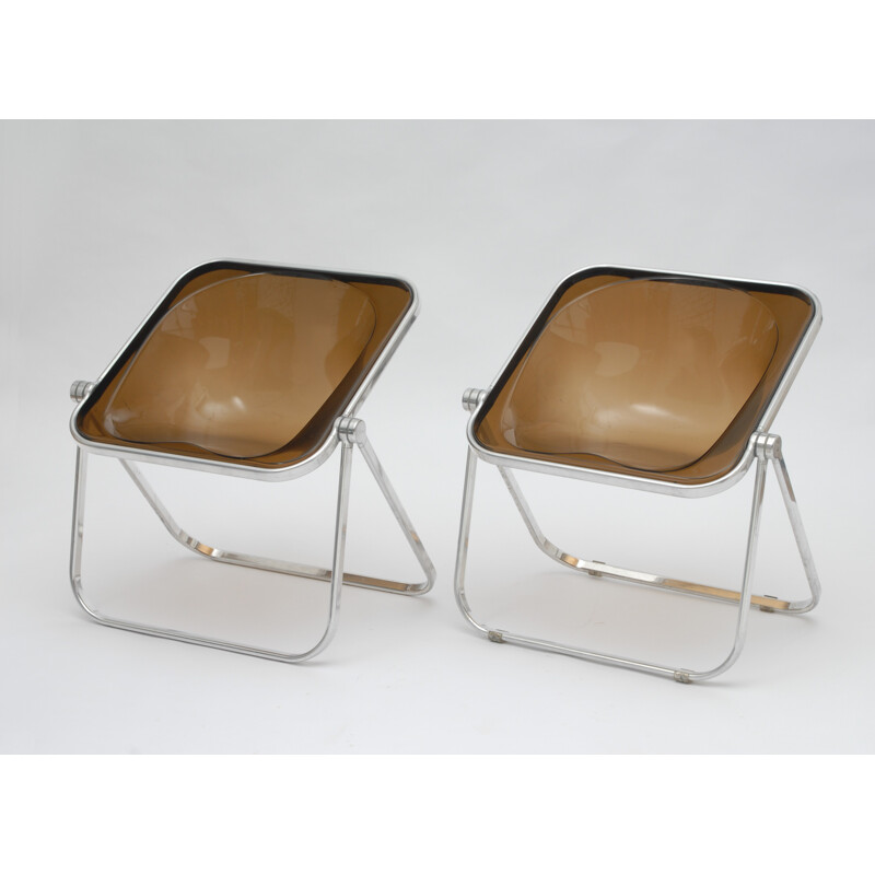 Set of Castelli brown "Plona" lounge chair in acrylic and aluminum, PIRETTI - 1960s