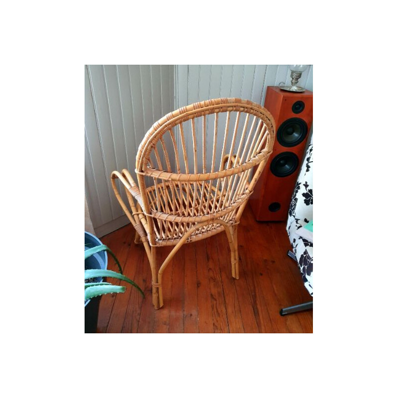 Vintage rattan and wicker armchair, 1960s