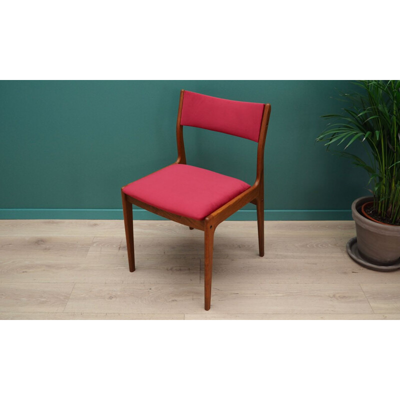 Vintage pink velvet and teak chair by Uldum Mobelfabrik, 1960-70s