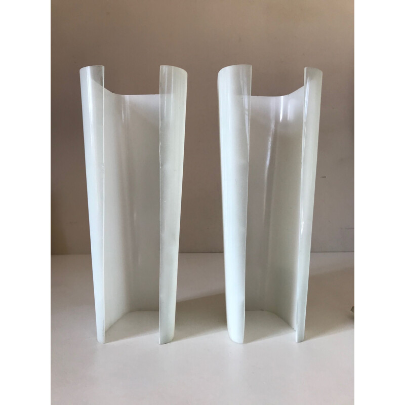 Pair of vintage wall lights in satin glass, 1960s