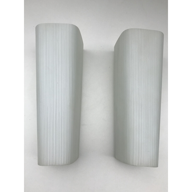 Pair of vintage wall lights in satin glass, 1960s