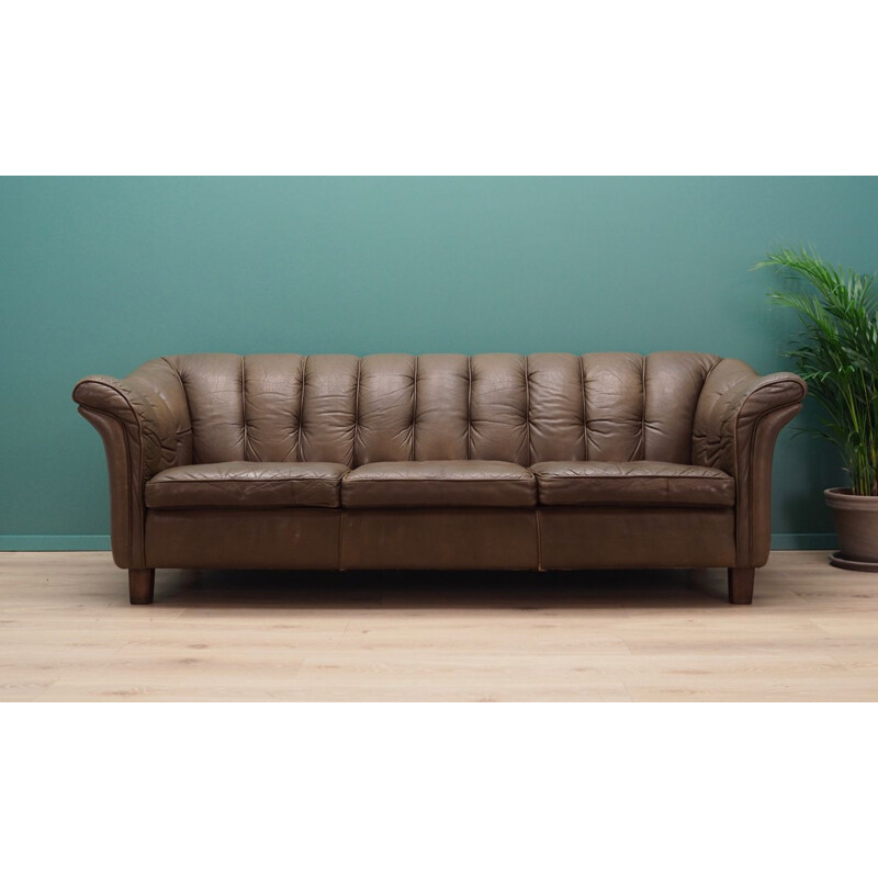 Vintage scandinavian leather sofa, 1960-70s