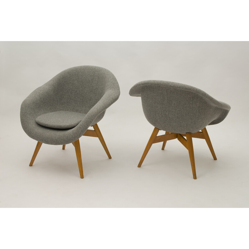 Ensemble de 2 fauteuils gris vintage, Frantisek JIRAK - 1950
