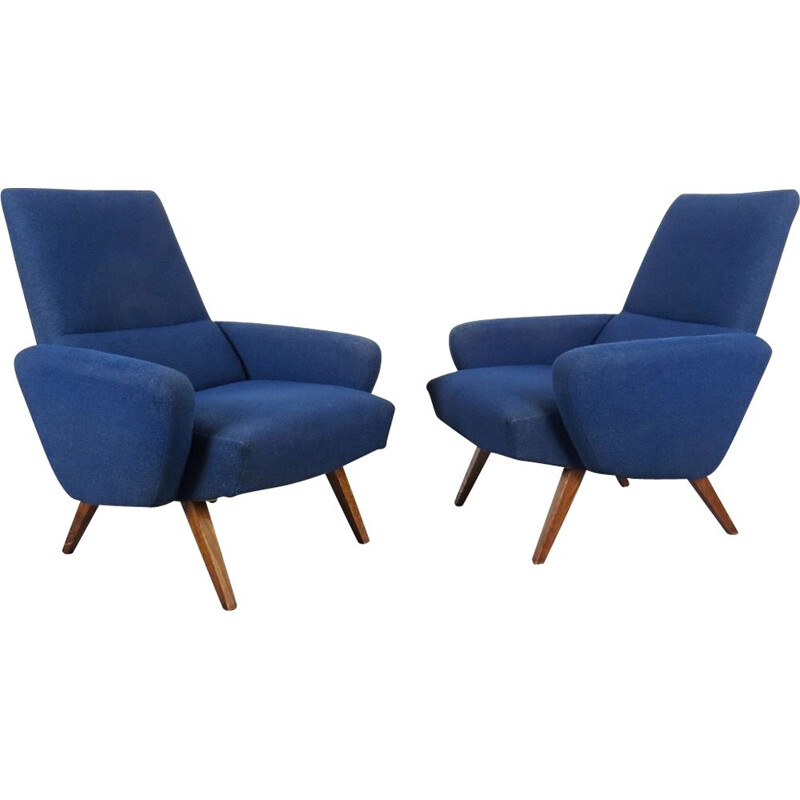 Pair of vintage blue armchairs, Czechoslovakia, 1960