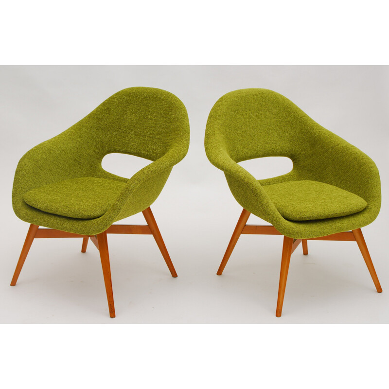 Český Nábytek set of 2 Czech green easy chairs, Miroslav NAVRATIL - 1960s