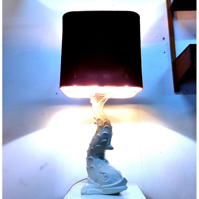 Lampe de table vintage en forme de poisson koï en céramique, Italie 1970