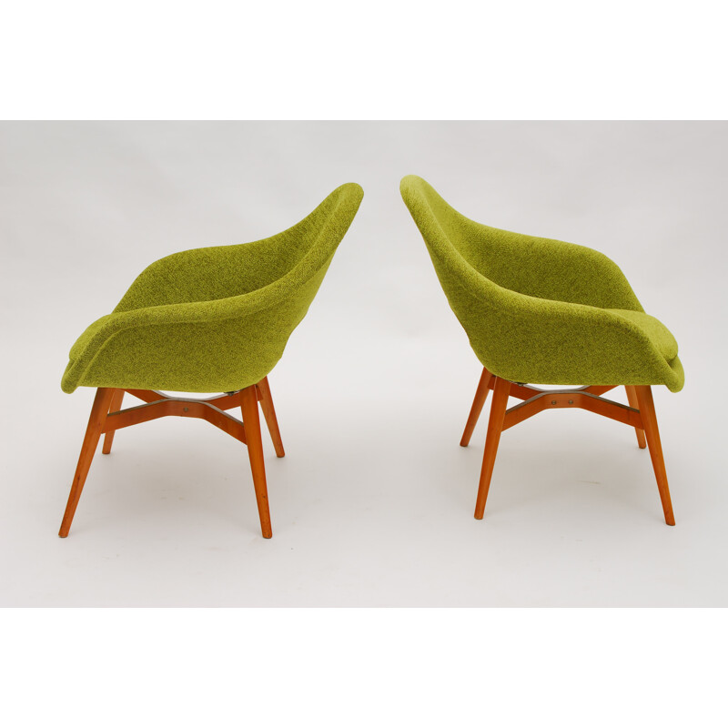 Český Nábytek set of 2 Czech green easy chairs, Miroslav NAVRATIL - 1960s