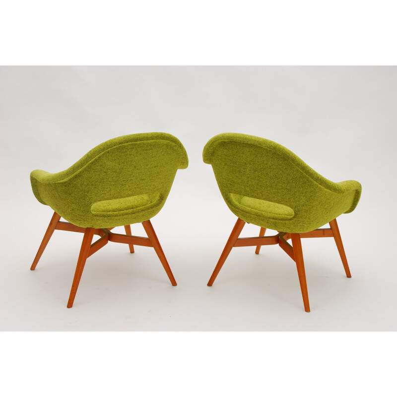 Český Nábytek set of 2 Czech green easy chairs, Miroslav NAVRATIL - 1960s