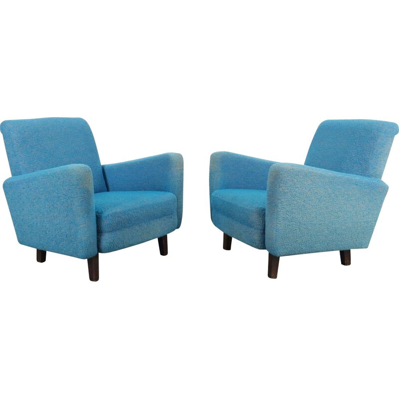 Pair of vintage blue armchairs, Czechoslovakia, 1960