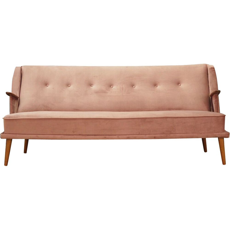 Vintage Danish sofa in pink velours, 1970s