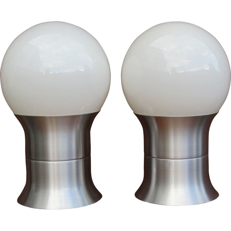 Pair of vintage Scandinavian Hemi Klot 2 brushed aluminium lamps, 1970