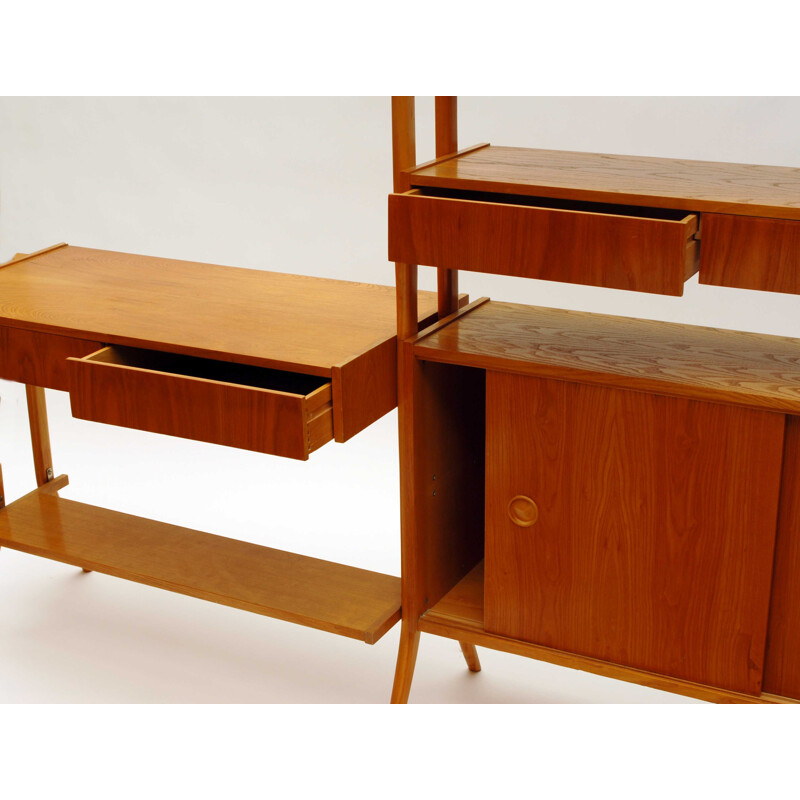 Tatra Nábytok wall unit with a desk in oakwood, Frantisek JIRAK - 1960