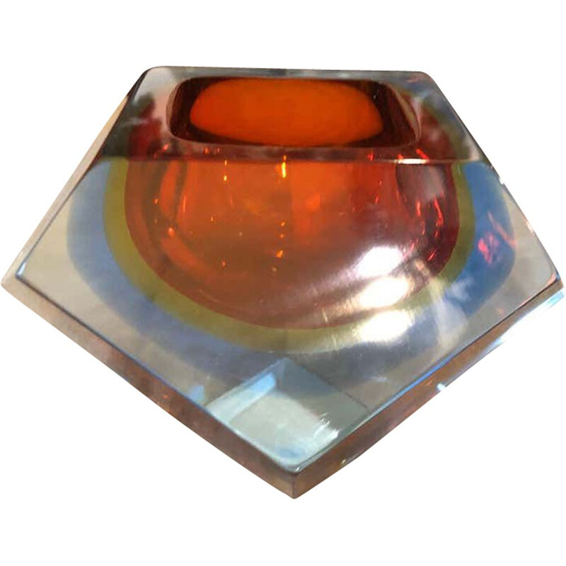 Vintage Sommerso faceted murano glass ashtray, 1970