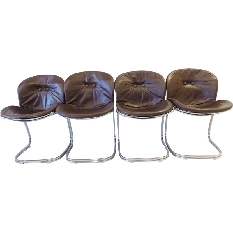 Ensemble vintage de 4 chaises en cuir de Gastone Rinaldi pour Rima Sabrina