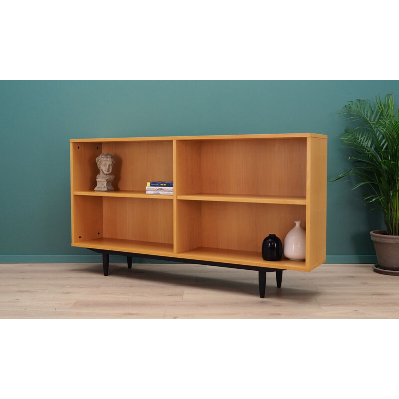 Vintage long bookcase in beech wood, 1960-70s