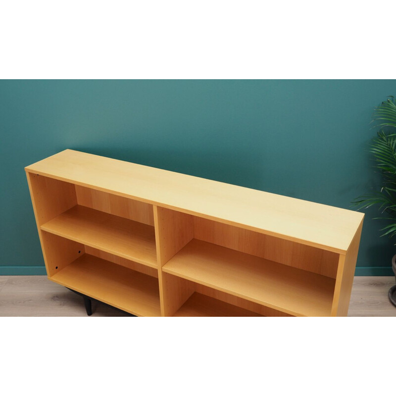 Vintage long bookcase in beech wood, 1960-70s