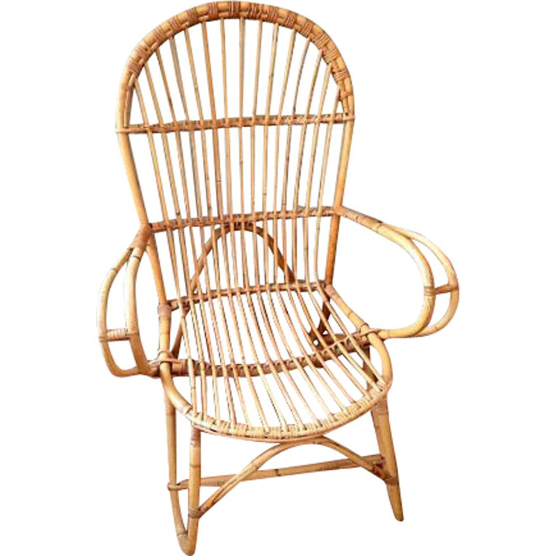 Vintage rattan and wicker armchair, 1960s