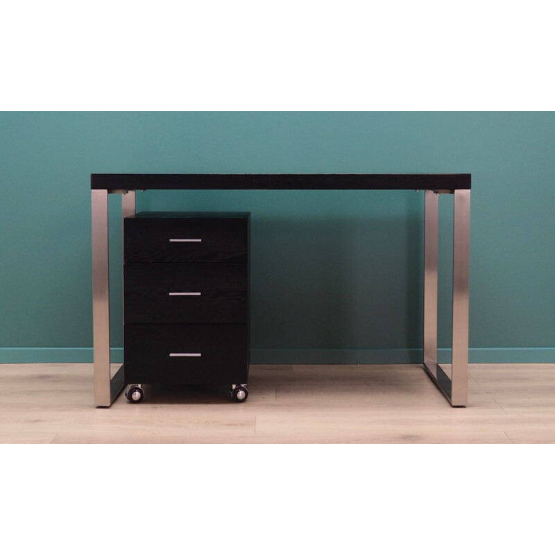 Vintage desk in black wood and chrome-plated metal, Scandinavian design, 1990s