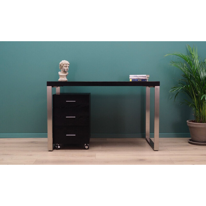 Vintage desk in black wood and chrome-plated metal, Scandinavian design, 1990s